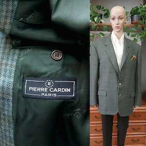 Pierre Cardin PARIS vintage tweed 100% wool blazer for men&#39;s made in Italy/Tailored wool tweed check blazer jacket/XL