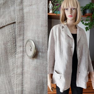 CANDA vintage linen blazer jacket women -oversized linen button down 100% natural linen jacket- spring autumn linen blazer- XXL