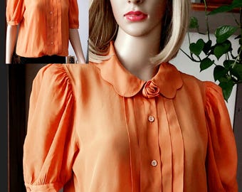 Camicetta vintage in seta italiana con bottoni: elegante manica corta, taglia L