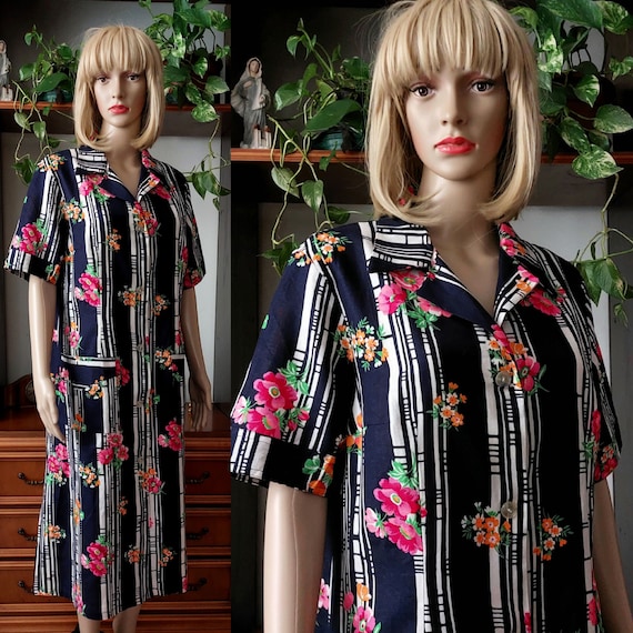 Vintage floral shirt dress/Comfortable cotton hou… - image 1