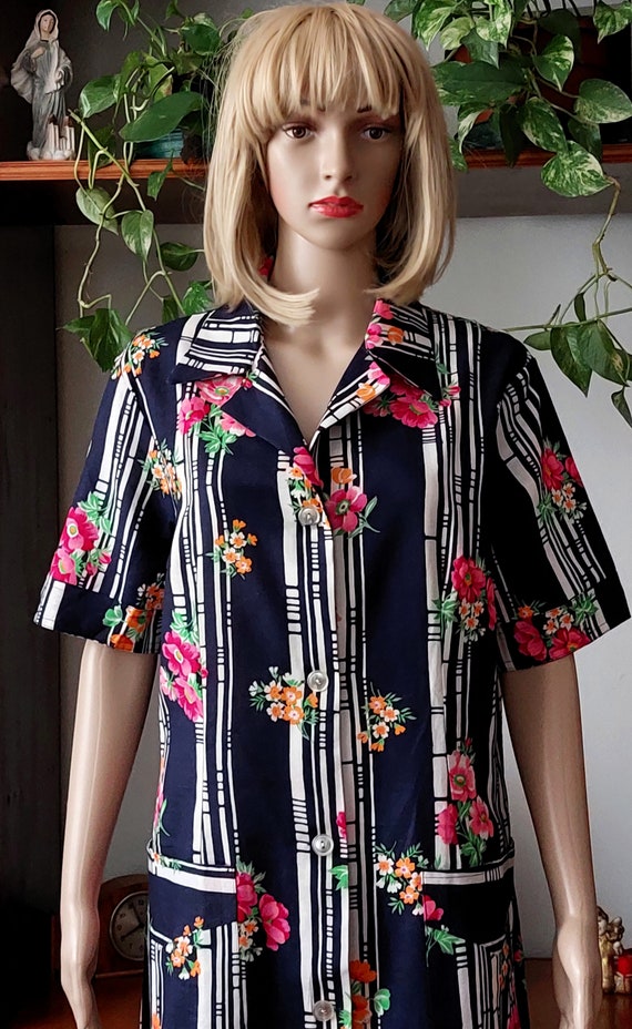 Vintage floral shirt dress/Comfortable cotton hou… - image 4