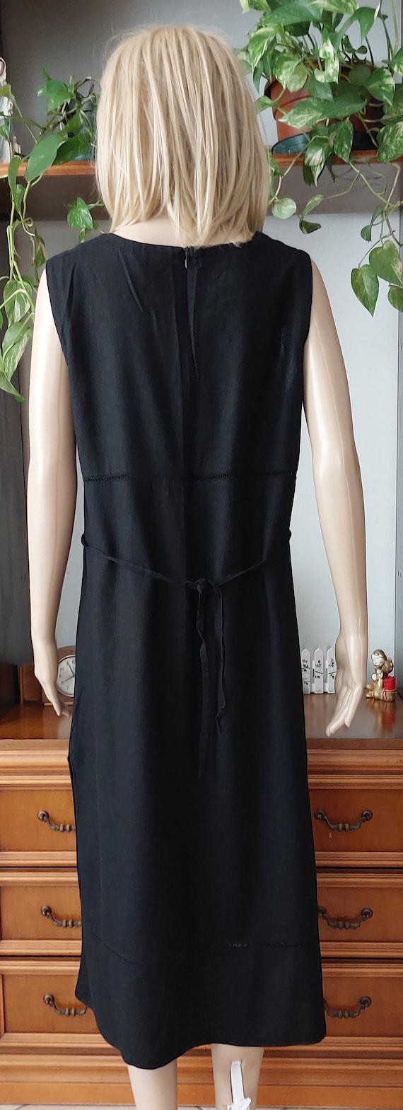 90s black linen blend dress/Vintage oversized bla… - image 9