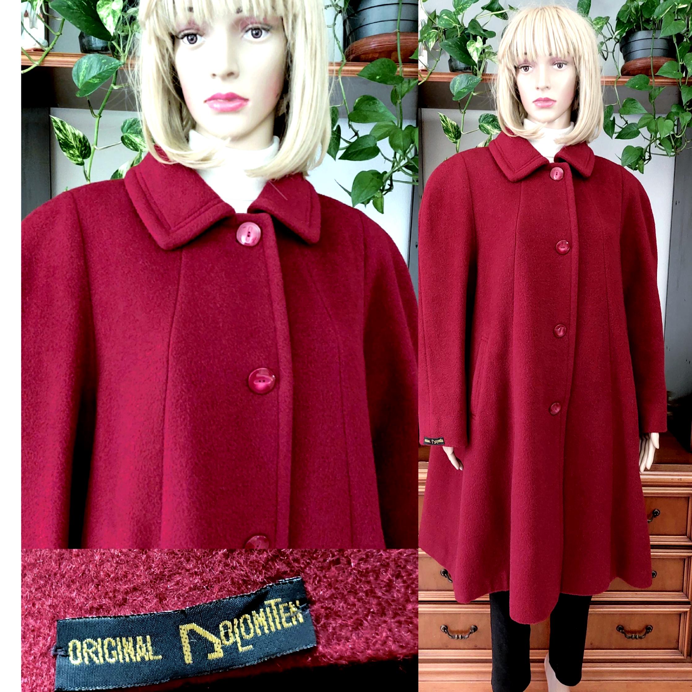 Vintage Tyrolean Loden Wool Coat - Red Dolomiten Overcoat, Plus