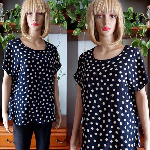 Italian vintage pure silk blouse  with polka dot … - image 1