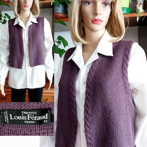LOUSE FERAUD PARIS vintage knitted vest for women/Knitted crop top/Hand knitted wool blend vest/Sleeveless crop top/Chunky knit vest/ M/L