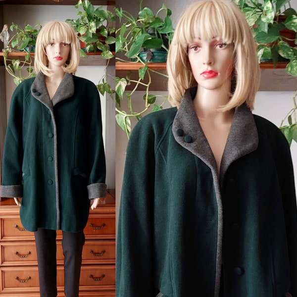 1970s Plus size vintage boiled wool swing coat/Vintage raglan wool jacket coat for women's/Classic wool swing coat/