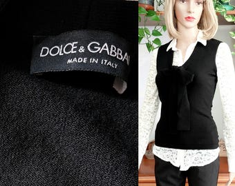 Chaleco vintage de lana Dolce & Gabbana/Tops vintage Dolce & Gabbana hechos en Italia/Elegante chaleco de punto en mezcla de lana/Camiseta de tirantes de punto/ S
