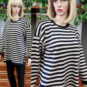 Italian vintage 100%  wool knitted sweater for women/ Oversized drop shoulder pure wool sweater/Crew neck wool knit cardigan/ XL-2XL