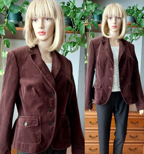 Veste blazer vintage en velours cotele ESPRIT pour femme Blazer en velours marron de createur allemand Blazer printemps automne en velours cotele taille M L Veste en velours country Etsy France