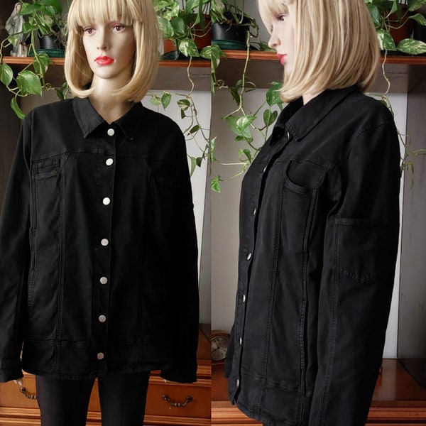 90 s MARINA RINALDI vintage veste en jean noir Japon style denim manteau veste avec poche travail denim parka veste pour femmes printemps manteau en jean