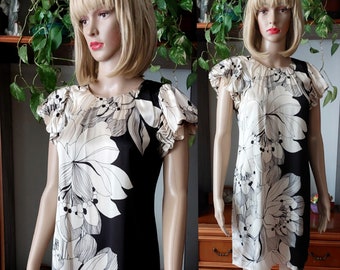 Adele Fado vintage Silk Floral midi dress for women made in Italy/Summer dress/L
