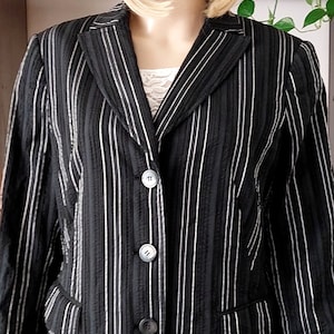 Betty Barclay vintage black pinstripe blazer jacket/Spring Autumn cotton blend blazer for women/Secretary Bussines blazer/Long blazer/Size:L