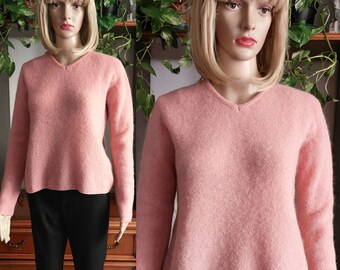 Italian vintage mohair blend knit sweater for women/V-neck wool blend pullover/Autumn Winter knitted sweater/L-XL