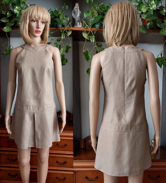 NUNA LIA 80's organic linen mini dress made in Italy/Vintage pure linen  summer sleeveless dress/Vintage linen sundress women size Small/