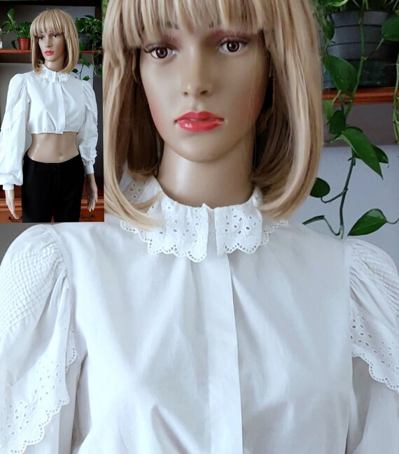 Vintage Austrian white Dirnd lace blouse/ Tyrolea… - image 2