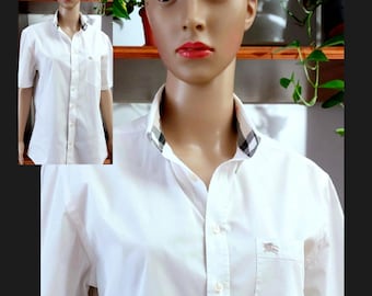 Camisa masculina Burberry BRIT branca de manga curta com botões/Camisa de grife/M
