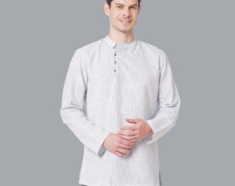 BE ACTIVE Kurta Uomo In Puro Cotone – Maniche Lunghe, Colletto Coreano, Vestibilità Slim, Tinta Unita