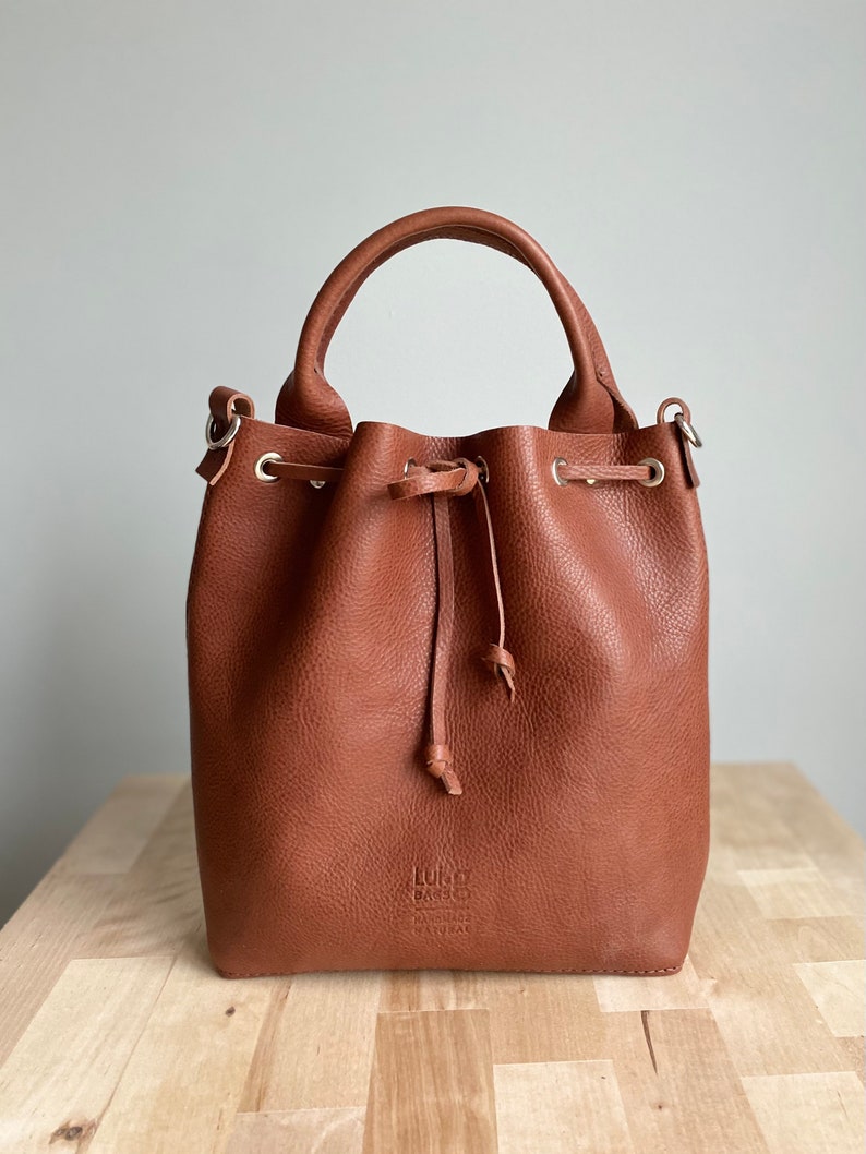 Handmade Leather Bucket Bag, Genuine Leather Handbag, Veg Tanned Italian Leather, Bucket Bag, Soft Leather Bag image 7