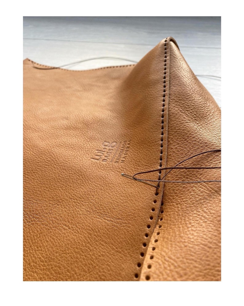 Natural Tan Bucket Bag, High Quality Veg Tanned Leather Handmade Bag, Italian Genuine Leather Handbag, Leather Bag image 8