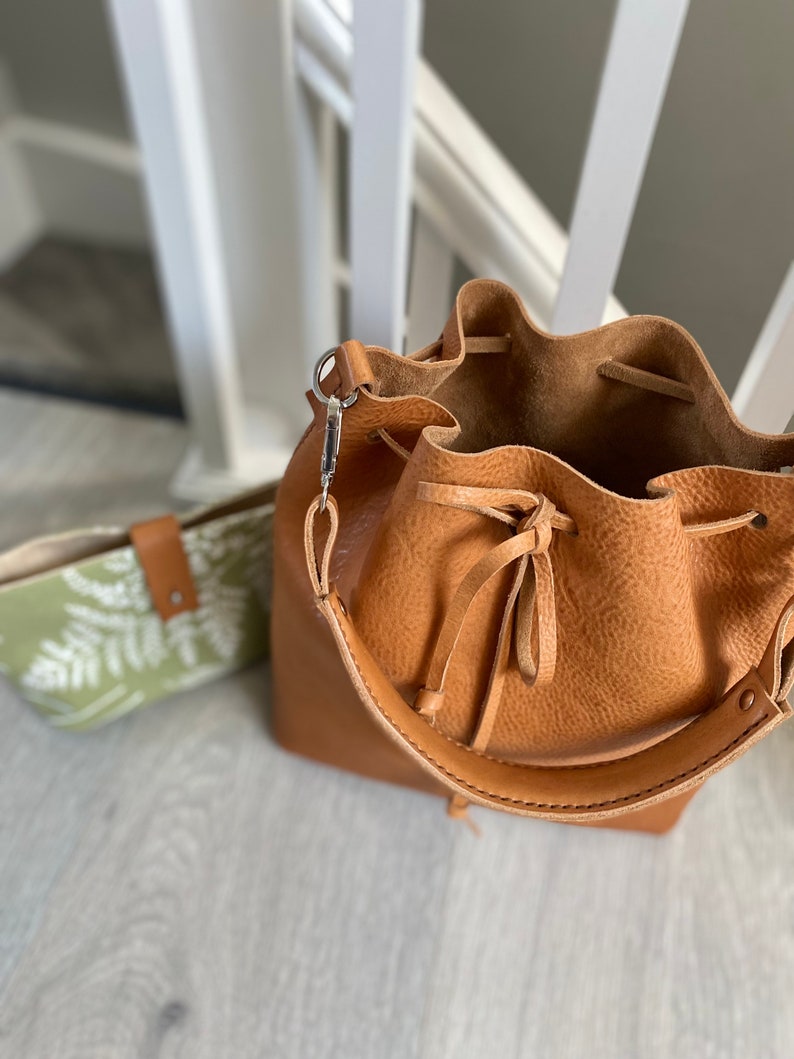 Natural Tan Bucket Bag, High Quality Veg Tanned Leather Handmade Bag, Italian Genuine Leather Handbag, Leather Bag image 7