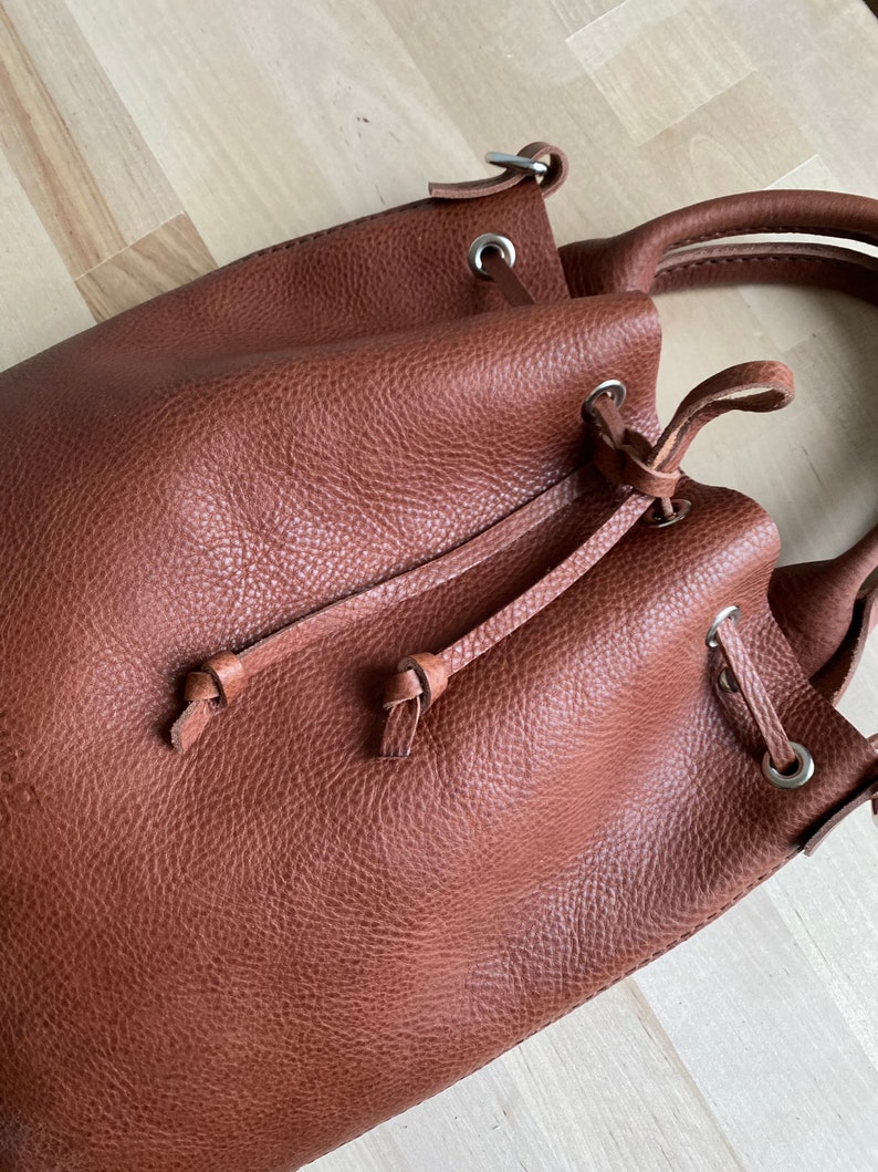 Handmade Leather Bucket Bag, Genuine Leather Handbag, Veg Tanned Italian Leather, Bucket Bag, Soft Leather Bag image 5