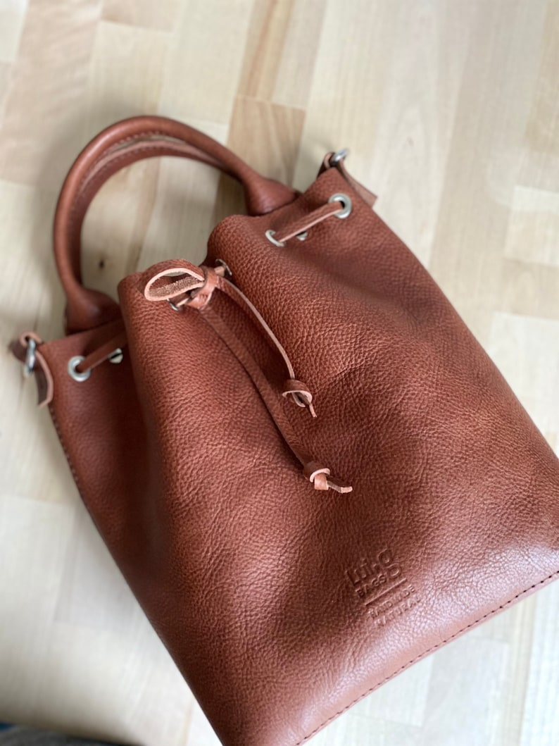 Handmade Leather Bucket Bag, Genuine Leather Handbag, Veg Tanned Italian Leather, Bucket Bag, Soft Leather Bag image 6