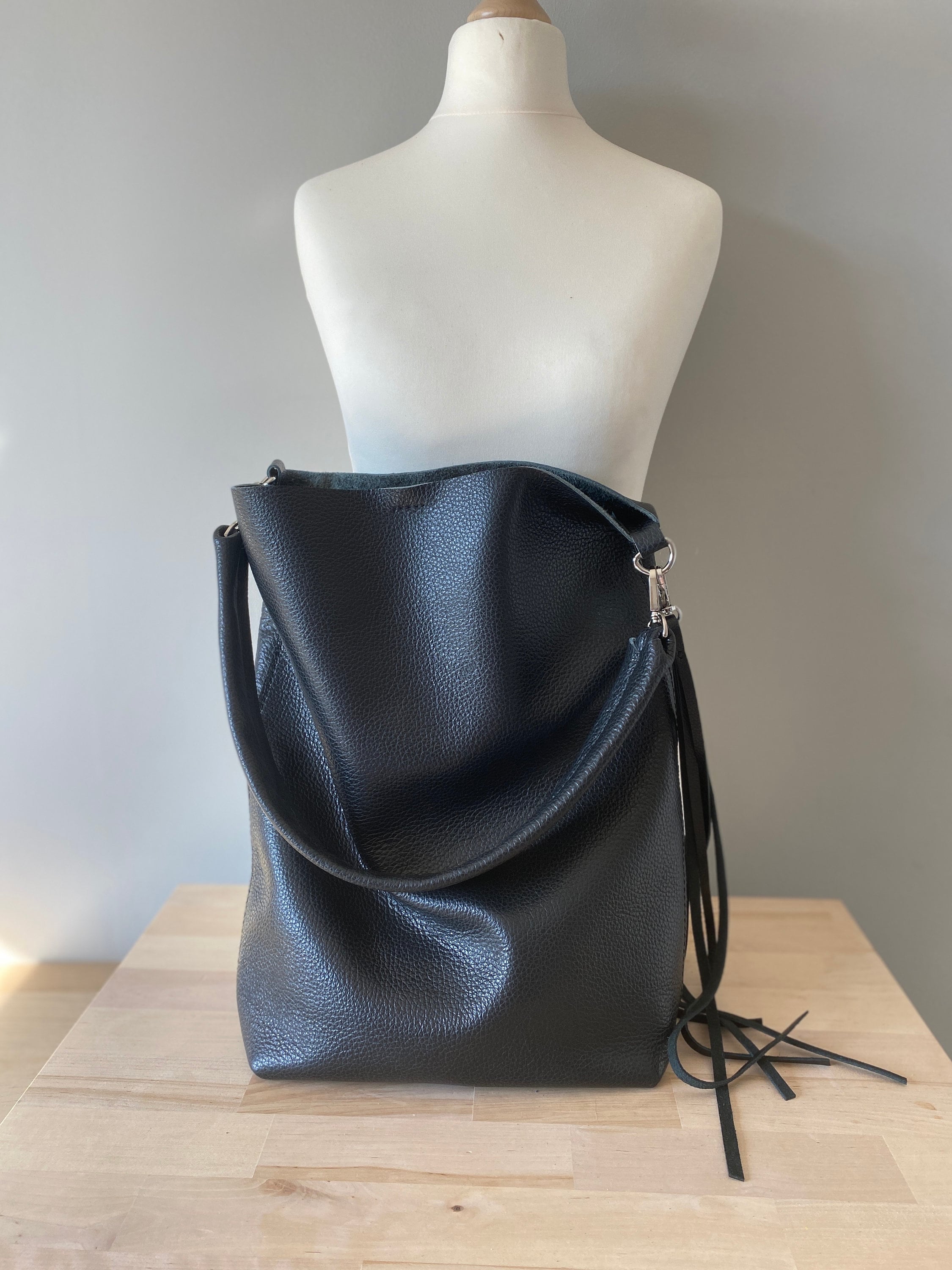 Soft Leather Large Bag Italian Genuine Leather Handbag Black