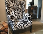 Queen Anne Parker Knoll Mid Century Antelope Zebra Tiger Leopard Wingback Unique Handmade Velvet Faux Fur BoHO HAndmade
