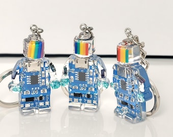 Upcycled Circuit Board Robot Keychain: Geek Tech Accessory