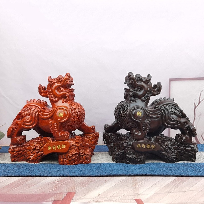 Feng Shui Pixiu/Piyao Wood Statues Chinese Winged Lions Home Etsy