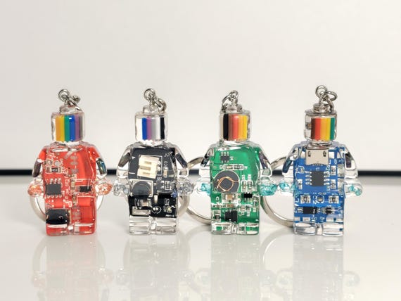 Upcycled Circuit Board Robot Keychain: Geek Tech Accessory