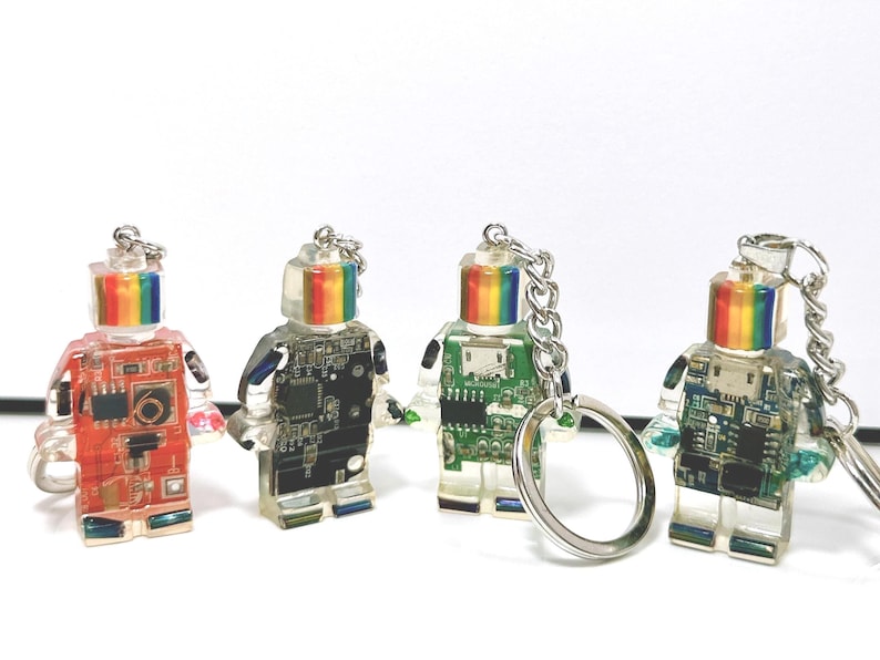 Four robot keychains