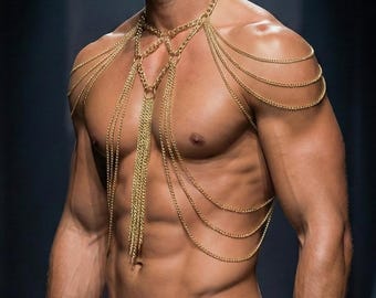 Body chain men gold harness men jewellery Costume Cosplay
