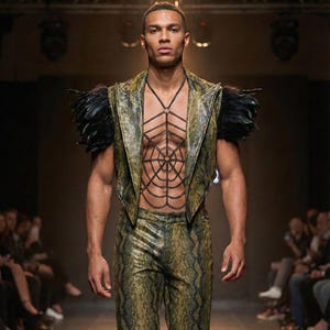 snake leather jacket Bolero and pants genuine feather costume, snakeskin python spider nest