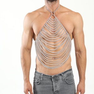 Body chain men Silver bodychain man harness men jewelry Larp Viking Apocalyptic Armor Medieval Costum Cosplay Steel Men Gold