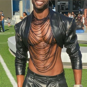Catena nera da uomo: imbracatura a maglie cubane senza nichel, costume da Larp