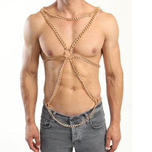 Body chain harness X men Gold bodychain man harness men jewelry Larp Viking Apocalyptic Armor Medieval Costum Cosplay Steel Men Gold