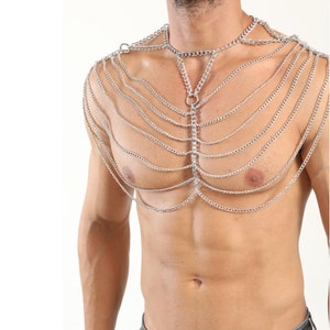 Body chain men Silver gold bodychain man harness men jewelry Larp Viking Apocalyptic Armor Medieval Costum Cosplay Steel Men Gold