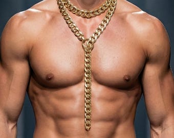 Collar de arnés de cadena corporal dorada, gargantilla de lazo para hombres, traje de fiesta dorado y plateado