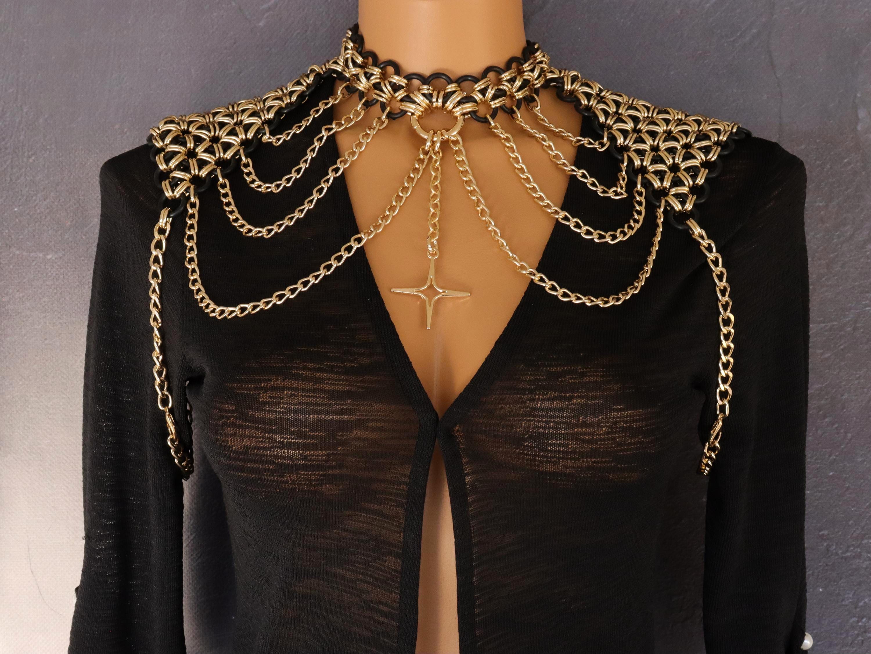 OULII Catena Body Gioiello Per Donna Con Nappa - Colore Oro - Accessorio Spalla E Bikini Per Spiaggia, Feste E Serate - 3