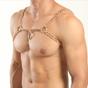 Body chain harness  men Gold bodychain man harness men jewelry Larp Viking Apocalyptic Armor Medieval Costum Cosplay Steel Men Gold
