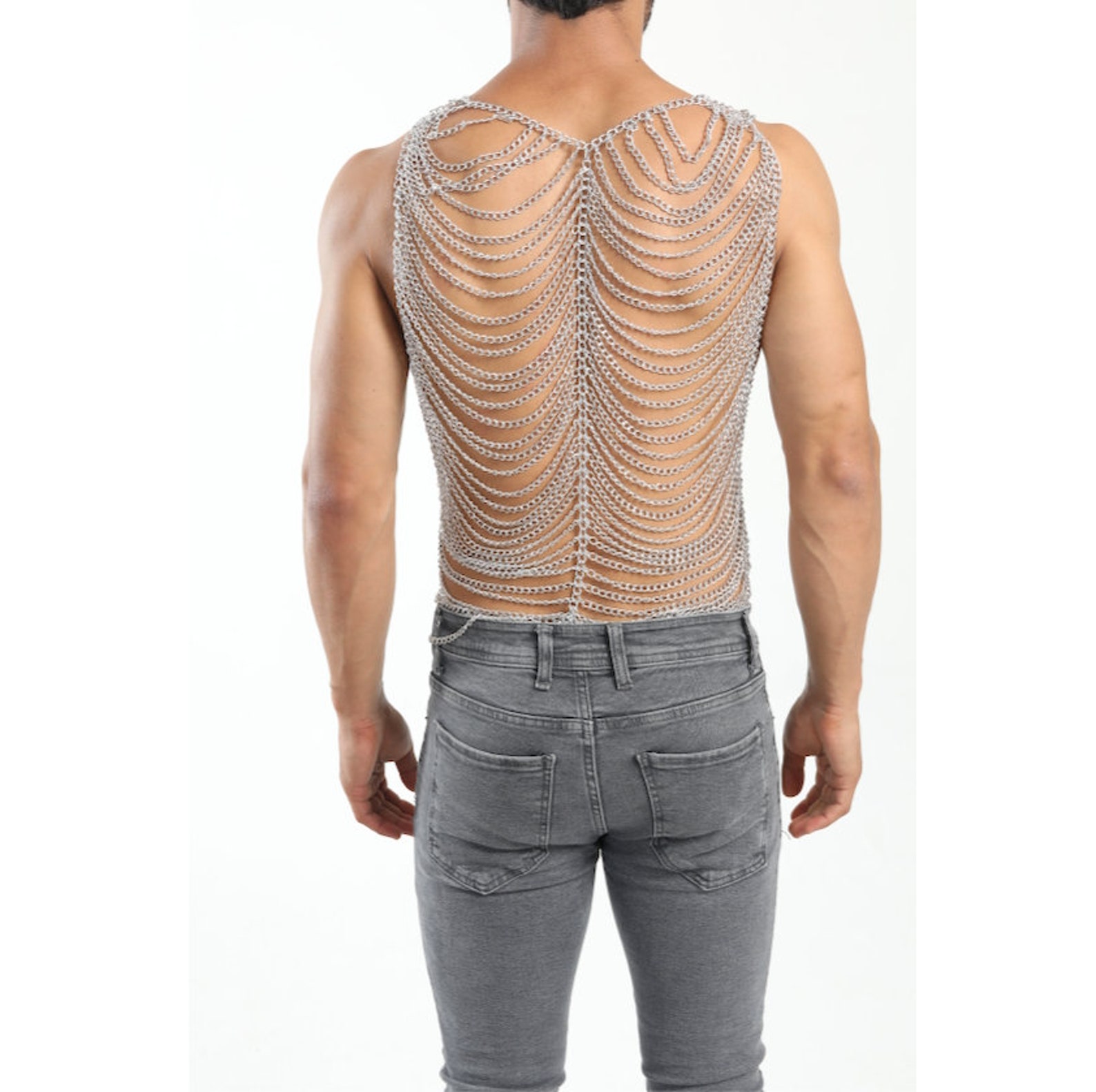 Body Chain Vest Men Silver Bodychain Man Harness Cuban Chain Jewelry