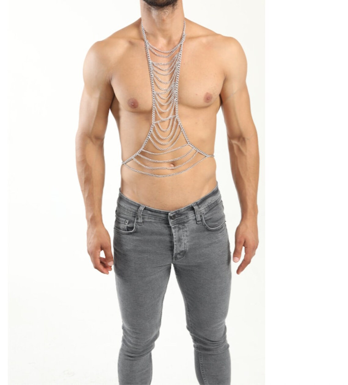 Body Chain Men Silver Bodychain Man Harness Men Jewelry Larp Etsy