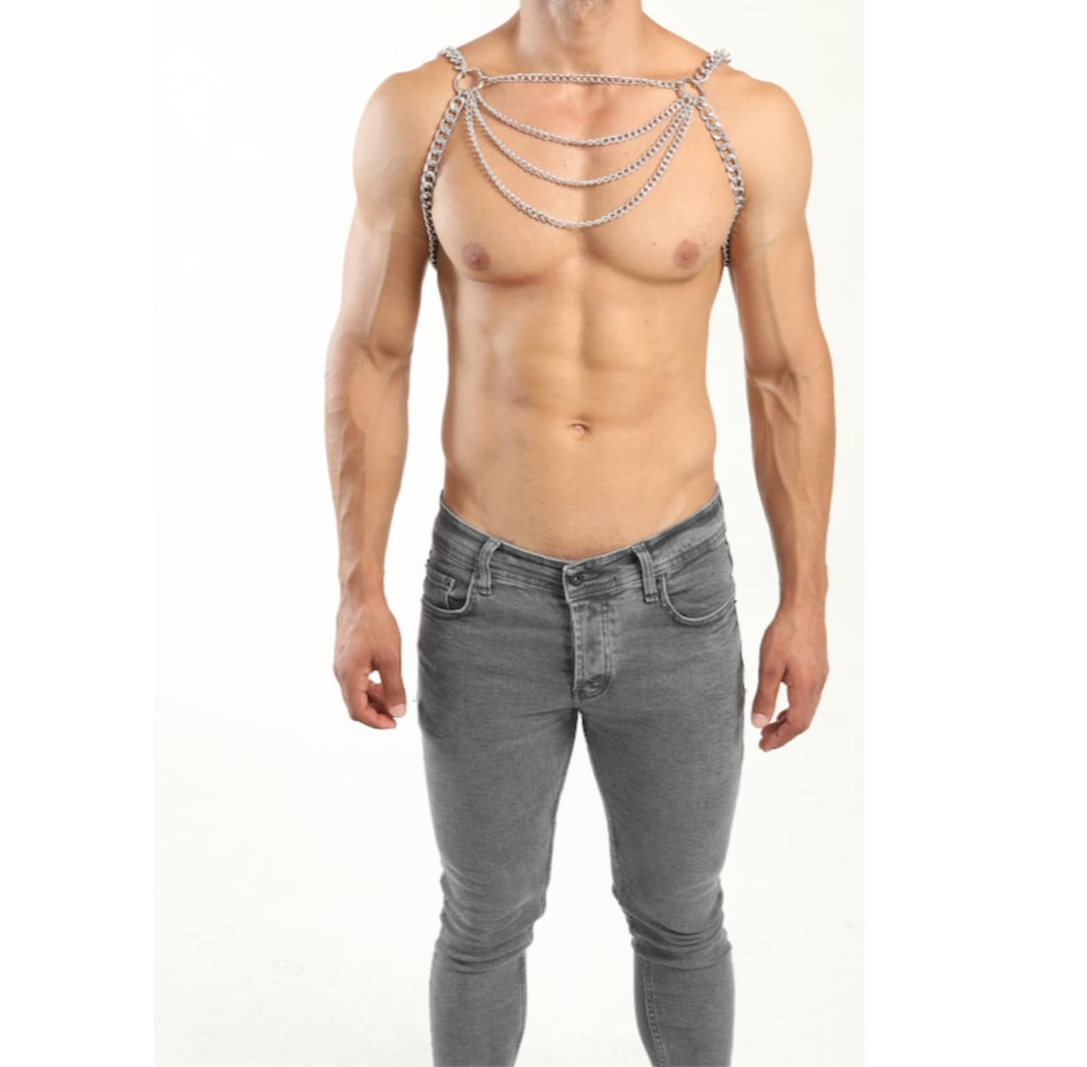Body Chain Harness Men Silver Bodychain Man Harness Men Etsy