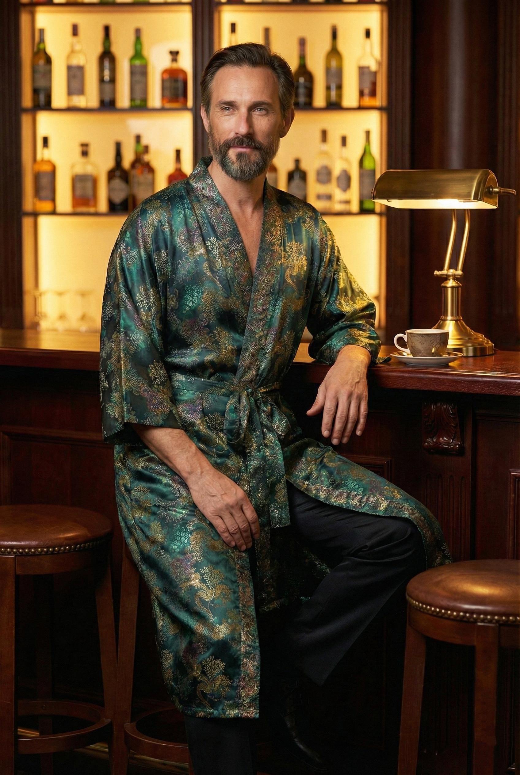 luxary bottle green dressing gown mens Emerald Bathrobe Mens emerald