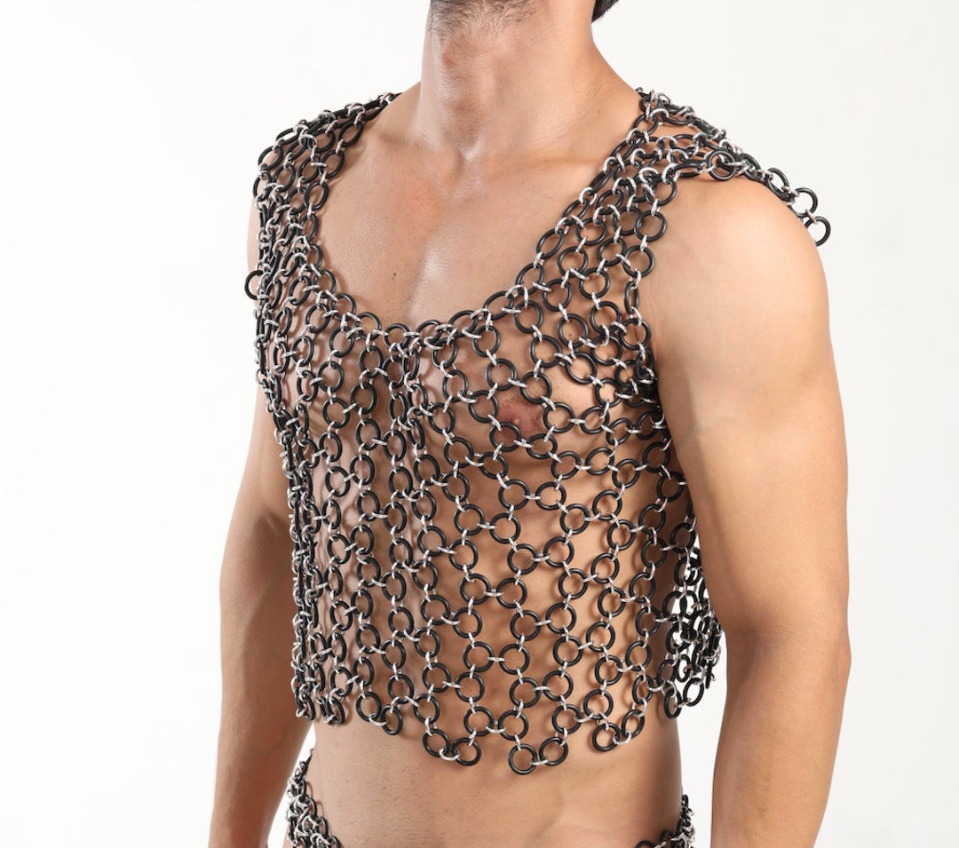 Chainmail Speedo Undershirt Top Chainmail Body Chain, Harness Gear Costume Rubber Rings ...