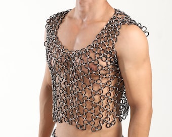 undershirt  Top chainmail body chain, Harness Gear costume rubber rings and high-gloss aluminum chains.