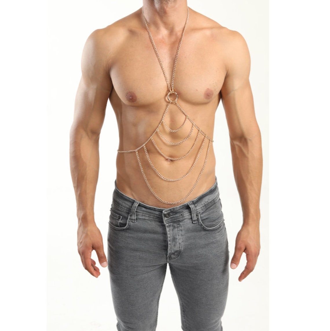 Body Chain Men Gold Bodychain Man Harness Men Jewelry Larp Etsy