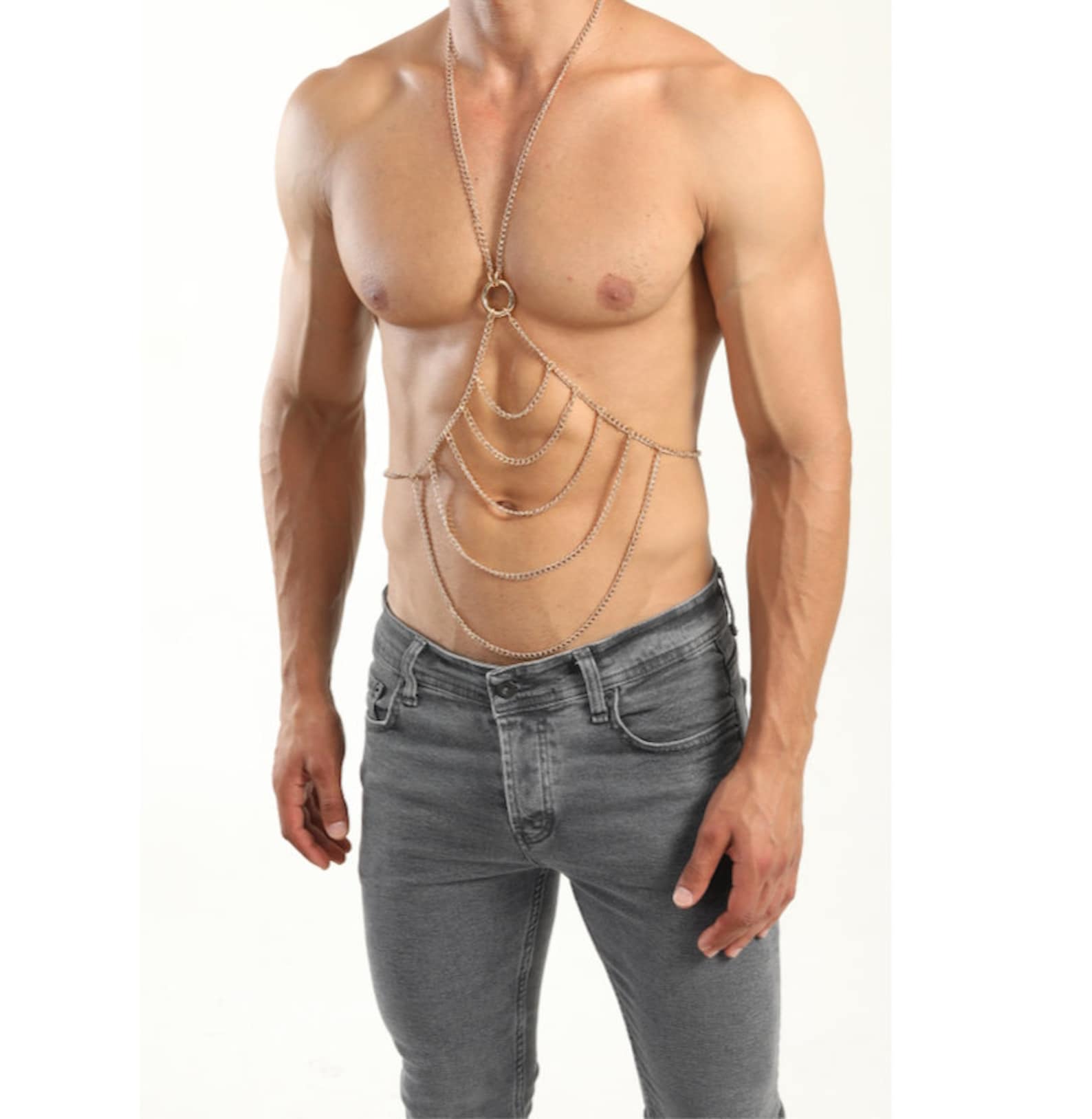 Body Chain Men Gold Bodychain Man Harness Men Jewelry Larp Etsy