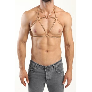 Body chain harness men Gold bodychain man harness men jewelry Larp Viking Apocalyptic Armor Medieval Costum Cosplay Steel Men Gold